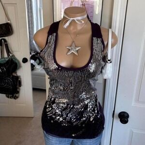 Y2K 2000s mcbling bimbo sequin tank top